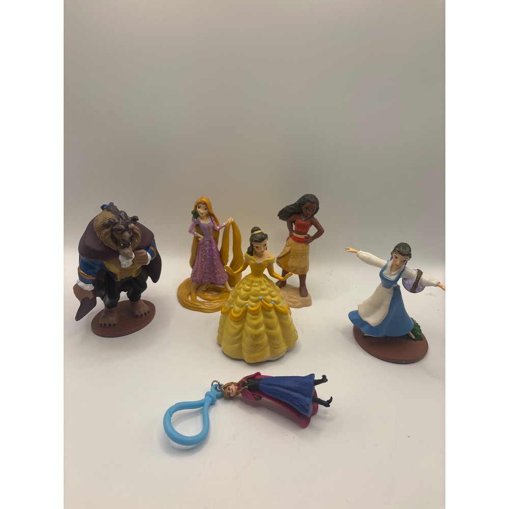 Disney Princess Figurine Lot Belle Beast Rapunzel Moana Anna Frozen 6pc Set